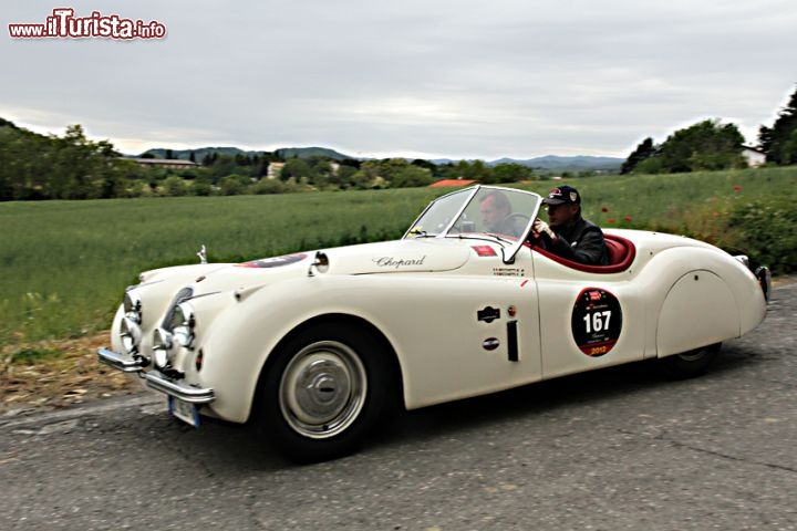 Una Jaguar del 1952 lungo le strade della 1000 miglia