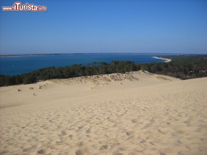 Immagine Il bassin d'Arcachon è una laguna d'acqua salata nel dipartimento francese della Gironde, visibile anche dalla cima della Dune du Pilat.