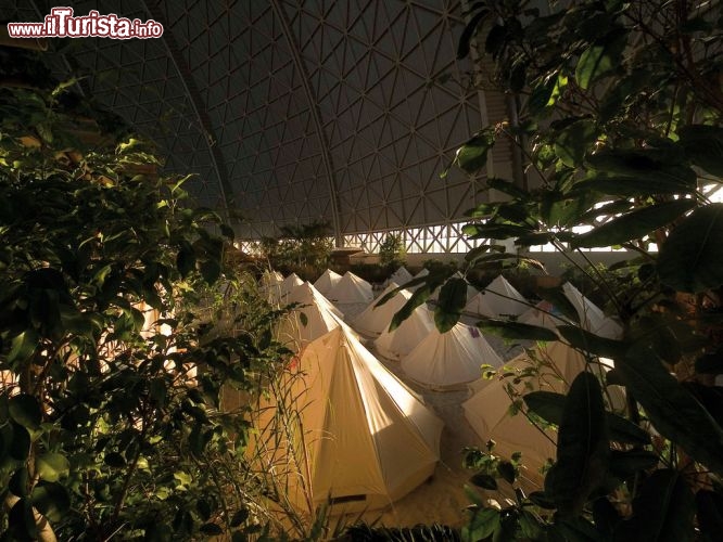 Il Campo tendato nella  foresta tropicale durante le ore notturne - © www.tropical-islands.de