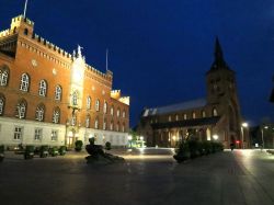 Il centro di Odense (parte nuova), la città principale sull'Isola di Fionia in Danimarca