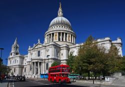 Autobus a due piani davanti alla St Paul s Cathedral a Londra - © Dan Breckwoldt / Shutterstock.com