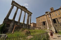 Rovine della Rostra : siamo al Foro Romano, sullo sfondo gli edifici del Campidoglio