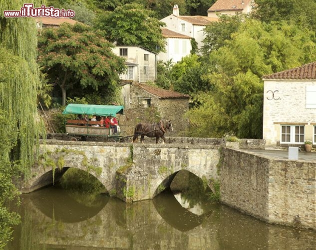 Vouvant, regione dei Paesi della Loira:
A Vouvant vale la pena di salire su un calesse e lasciarsi portare a spasso tra strade di ciottoli, ponti pittoreschi sul fiume Mère, la chiesa romana, la porta de la Poterne e la torre chiamata Mélusine. Si avrà la sensazione di aver viaggiato indietro nel tempo o di essere finiti in una fiaba, e se vi fermerete a chiacchierare con gli abitanti del posto scoprirete le numerose leggende fiorite negli anni intorno al villaggio… come la storia della fata Mélusine, una donna-serpente che avrebbe costruito in una sola notte l’antico castello e che avrebbe dato dieci figli al conte di Poitiers, segnando la nascita di una delle più antiche famiglie del Poitou, la nobile casata dei Lusignano - © www.france2.fr 