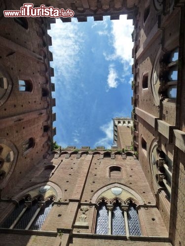 Immagine La Torre del Mangia fa capolino dall'Entrone il famoso Cortile del Podestà dove i cavalli che corrono il Palio sostano prima di entrare sul tufo