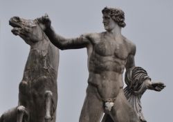 Dioscuro e Cavallo in piazza - Un dettaglio della Fontana dei Dioscuri (Castore e Polluce) probabilmente opere romane ispirate da alcune sculture ellenistiche