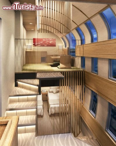 Particolare della camera da letto del treno di lusso che solcherà la rete ferroviaria del Giappone dal 2017 - © Ken Okuyama Design / www.kenokuyamadesign.com