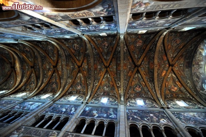 Immagine Volta a crociera nella navata centrale del  Duomo di Parma - La volta a crociera si presenta riccamente affrescata, come anche le pareti laterali della navata